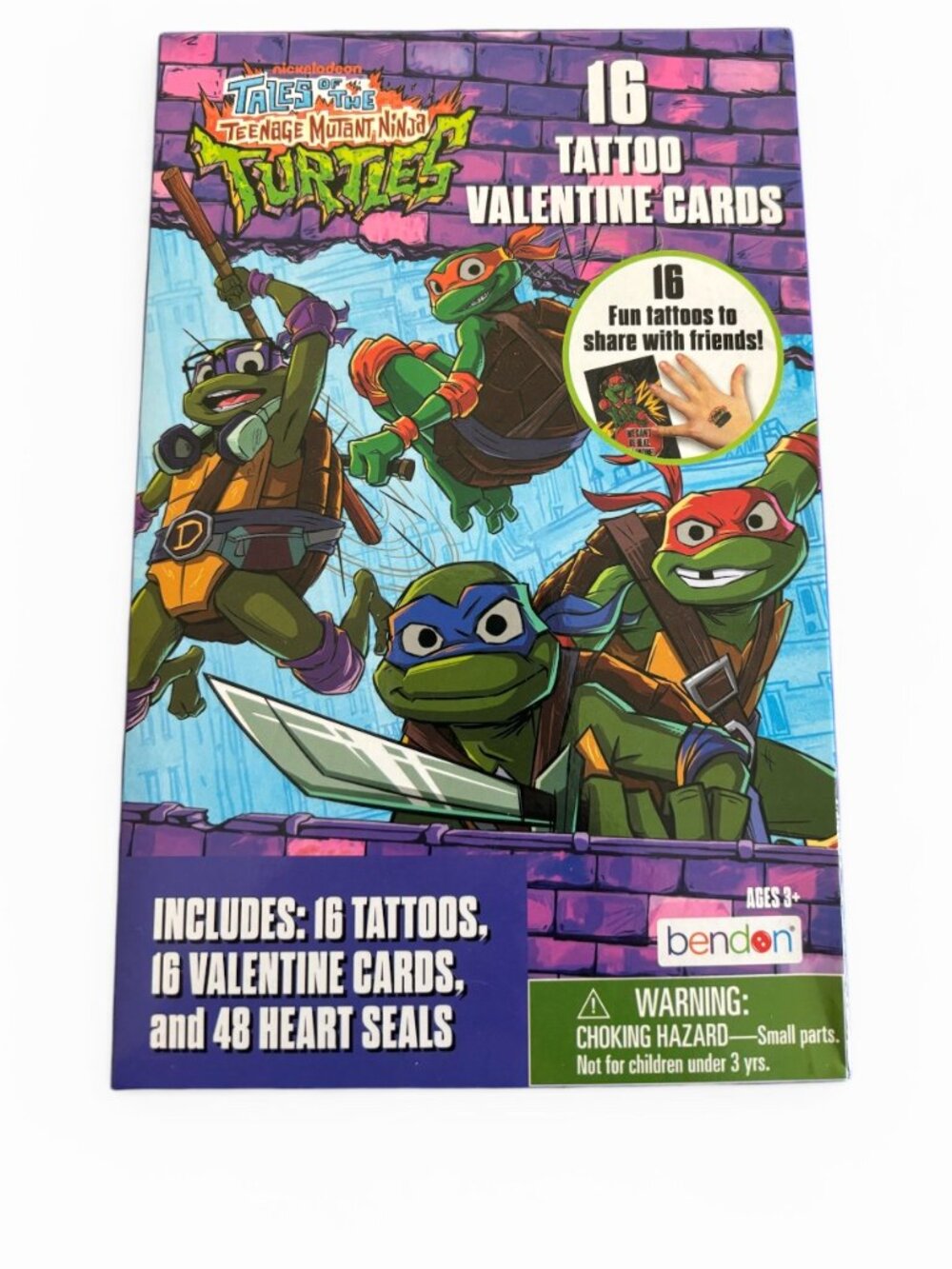 Set of 32 Teenage Mutant Ninja Turtles Tattoo Valentine Cards & Heart Seals